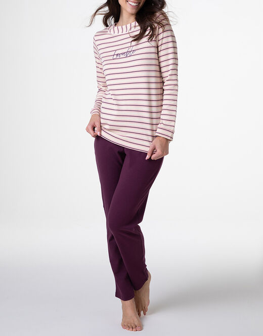 lovable-pigiama-puro-cotone-interlock-art-L0E9B-colore-vinaccia-casacca-a-righe